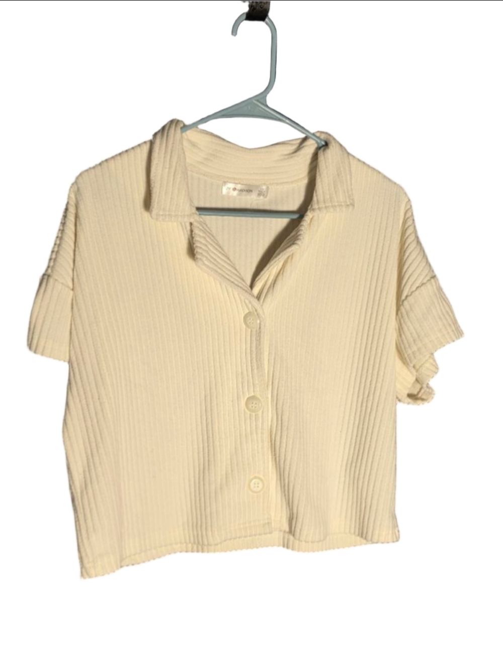 Women's 89th & Madison Cream Ribbed Button Down Shirt L EUC eurosummer comfy